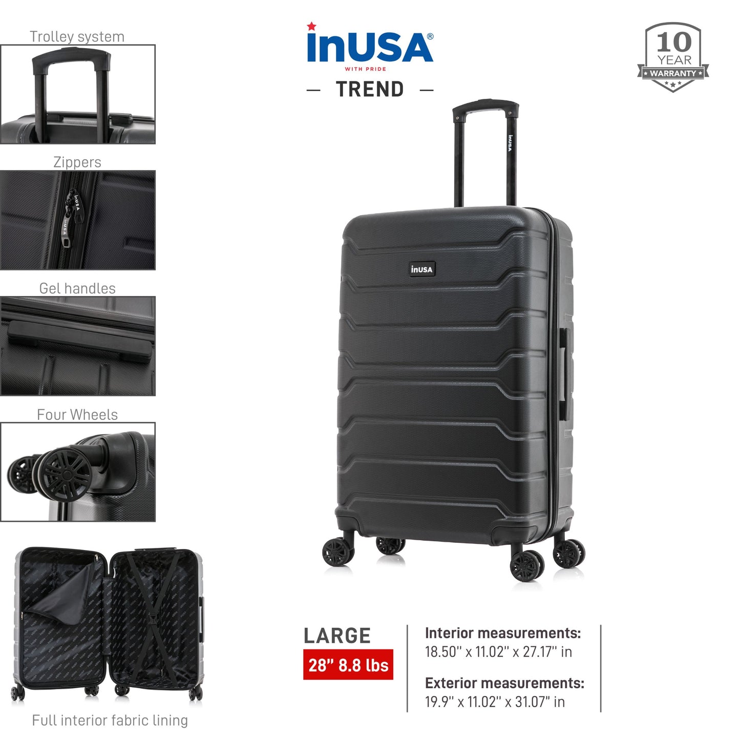 InUSA Trend 28" Hardside Lightweight Luggage with Spinner Wheels, Handle, and Trolley, White
