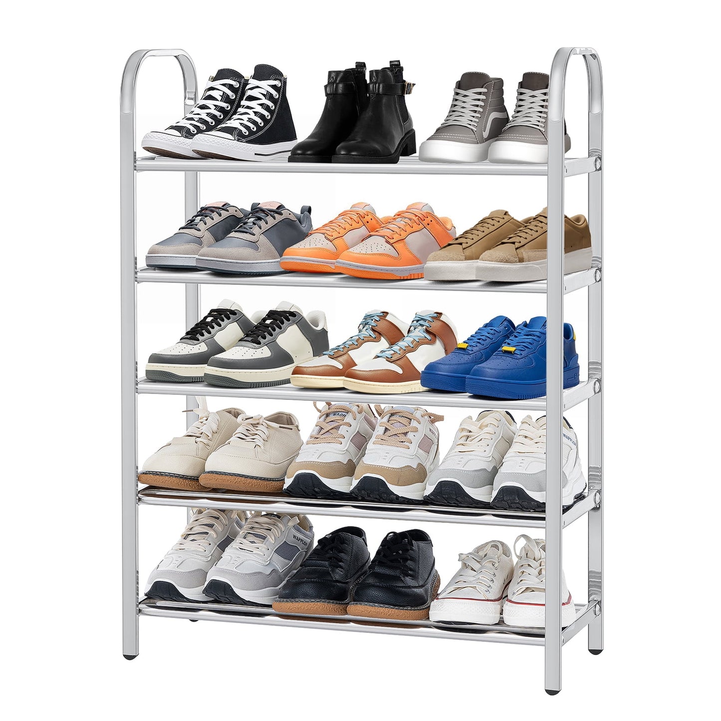 HONEIER 5/6 Tier Shoe Rack, Sturdy Metal Shoe Storage Shelf for 18 Pairs of Shoes, Entryway, Hallway and Closet Space Saving Storage and Organization